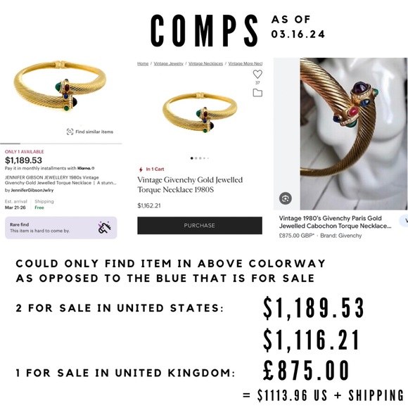 Vintage Givenchy 18k Gold Plated Torque Necklace w/ Glass Stones & Rhinestones - Picture 4 of 16